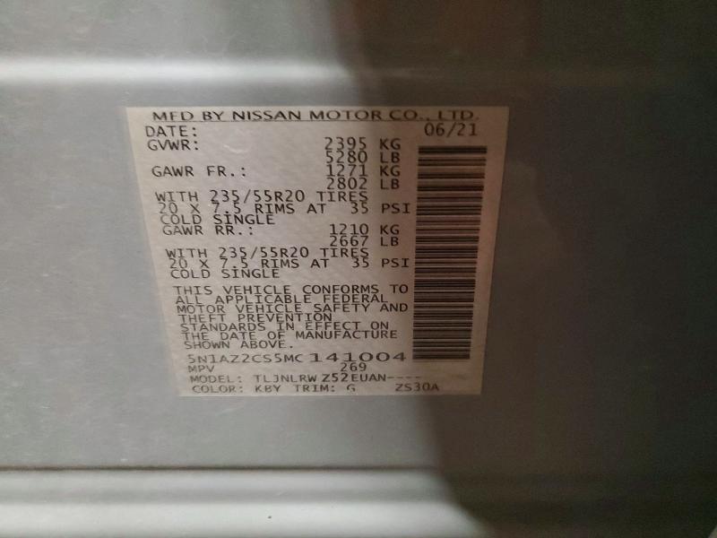 Aukcja sprzedaży 2021 Nissan Murano, vin: 5N1AZ2CS5MC141004, numer aukcji: 66892196