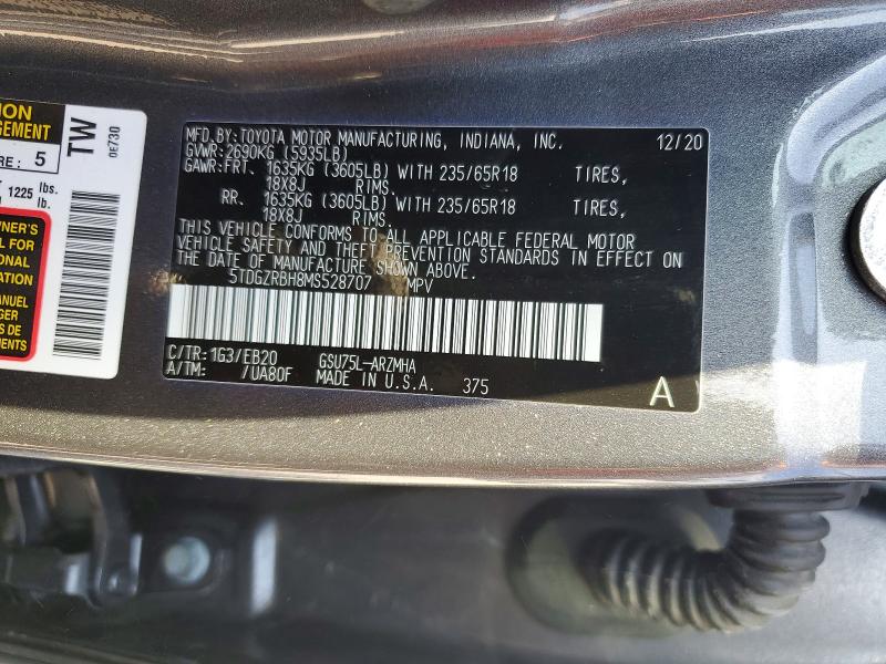 Продаж на аукціоні авто 2021 Toyota Highlander, vin: 5TDGZRBH8MS528707, номер лоту: 64798406