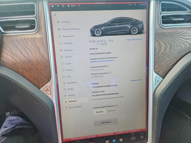 65385656 :رقم المزاد ، 5YJSA1E28HF222255 vin ، 2017 Tesla Model S مزاد بيع