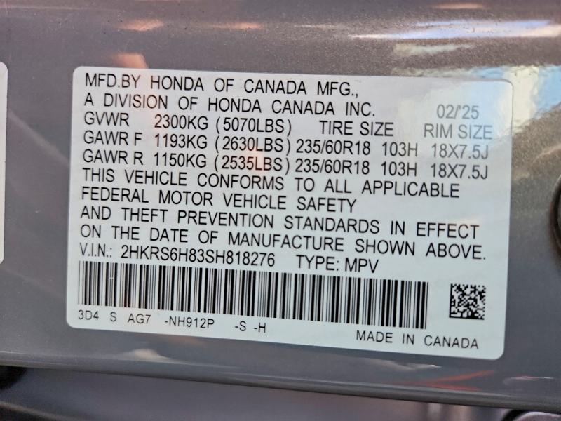 64035816 :رقم المزاد ، 2HKRS6H83SH818276 vin ، 2025 Honda Cr-v مزاد بيع