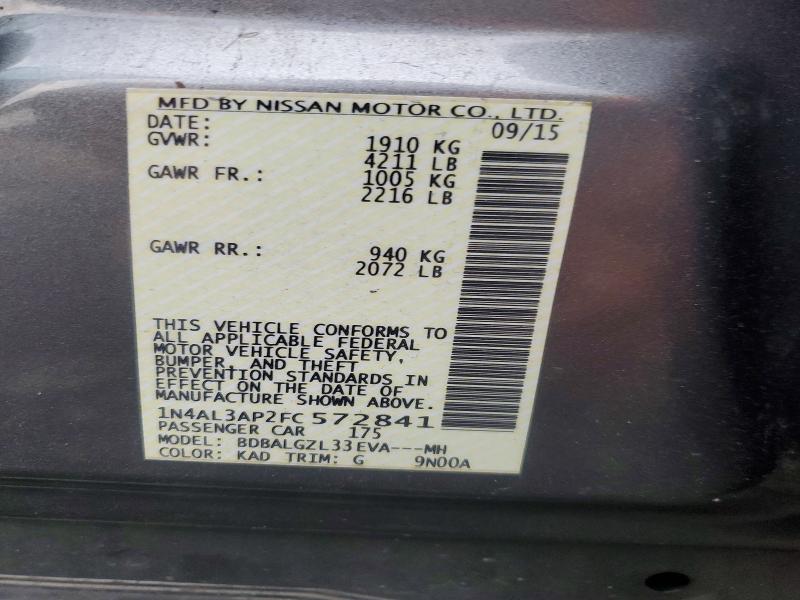 66940476 :رقم المزاد ، 1N4AL3AP2FC572841 vin ، 2015 Nissan Altima مزاد بيع