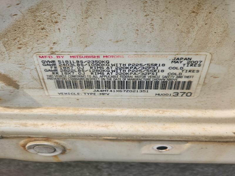 64618306 :رقم المزاد ، JA4MT41X67Z021351 vin ، 2007 Mitsubishi Outlander مزاد بيع