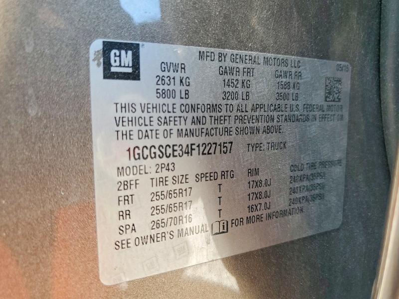 65295806 :رقم المزاد ، 1GCGSCE34F1227157 vin ، 2015 Chevrolet Colorado مزاد بيع