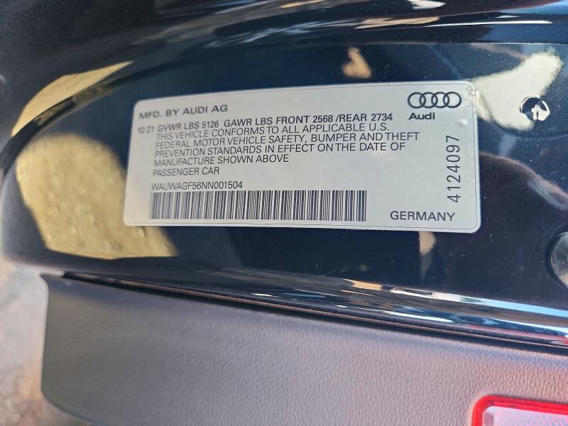 Aukcja sprzedaży 2022 Audi A5, vin: WAUWAGF56NN001504, numer aukcji: 66070386
