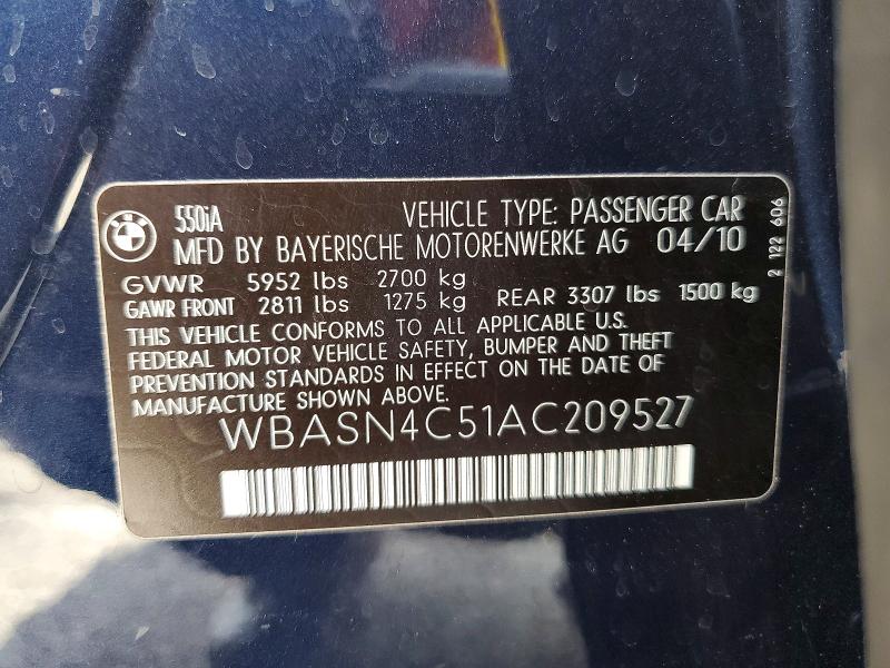 2010 Bmw 550 მანქანა იყიდება აუქციონზე, vin: WBASN4C51AC209527, აუქციონის ნომერი: 64137706