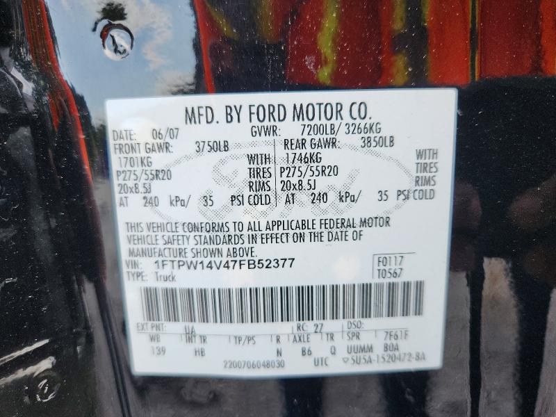 Aukcja sprzedaży 2007 Ford F150, vin: 1FTPW14V47FB52377, numer aukcji: 63511976