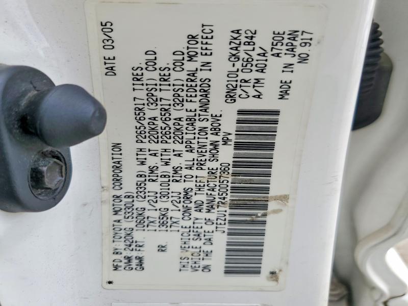Продаж на аукціоні авто 2005 Toyota 4runner, vin: JTEZU17R450057360, номер лоту: 66971436