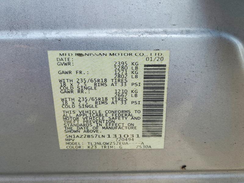 Auction sale of the 2020 Nissan Murano, vin: 5N1AZ2BS7LN131031, lot number: 66621876