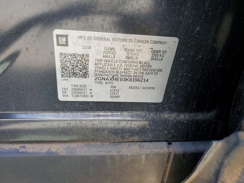 Aukcja sprzedaży 2019 Chevrolet Equinox, vin: 2GNAXHEV3K6196214, numer aukcji: 66119096