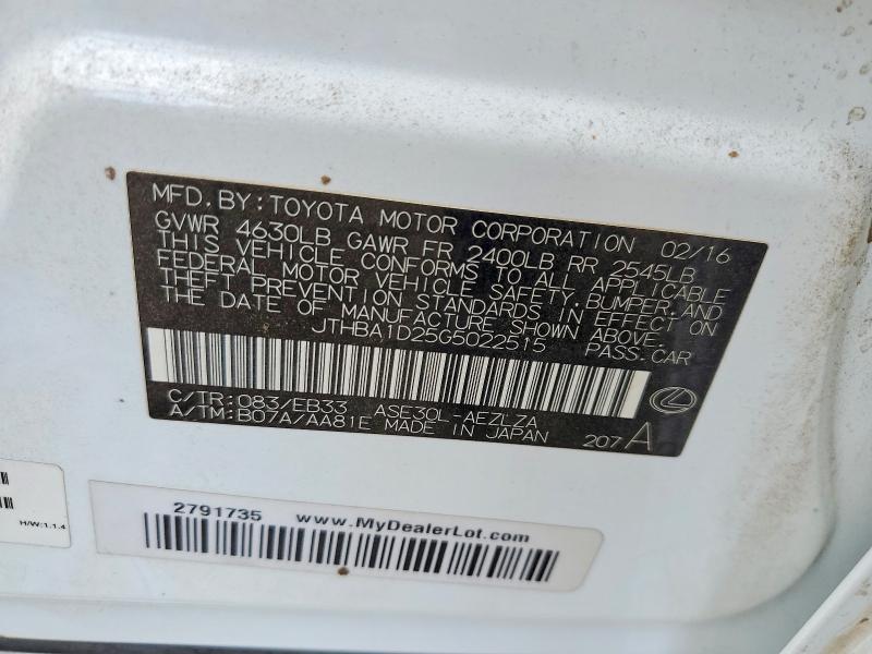 66502596 :رقم المزاد ، JTHBA1D25G5022515 vin ، 2016 Lexus Is مزاد بيع