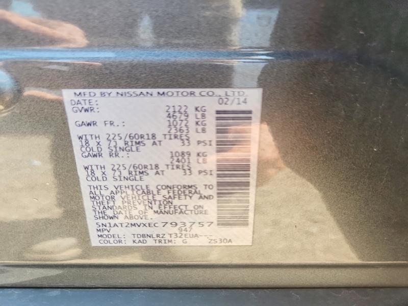 Aukcja sprzedaży 2014 Nissan Rogue, vin: 5N1AT2MVXEC793757, numer aukcji: 65691166
