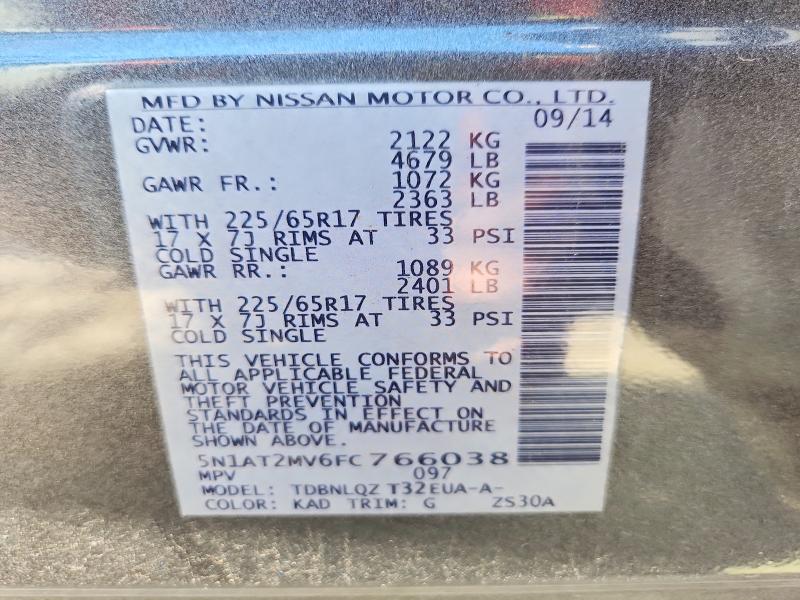 65688926 :رقم المزاد ، 5N1AT2MV6FC766038 vin ، 2015 Nissan Rogue مزاد بيع
