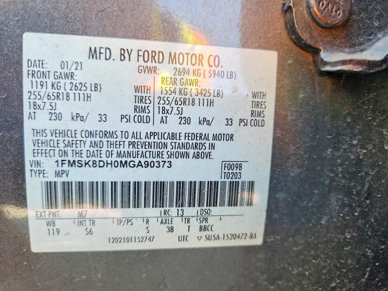 Aukcja sprzedaży 2021 Ford Explorer, vin: 1FMSK8DH0MGA90373, numer aukcji: 65305236