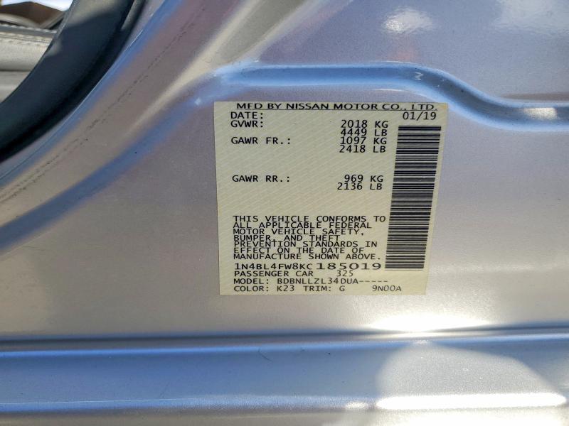 2019 Nissan Altima მანქანა იყიდება აუქციონზე, vin: 1N4BL4FW8KC185019, აუქციონის ნომერი: 65049716