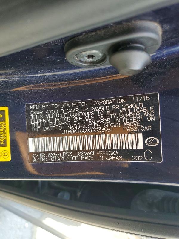 63180936 :رقم المزاد ، JTHBK1GG9G2233951 vin ، 2016 Lexus Es مزاد بيع