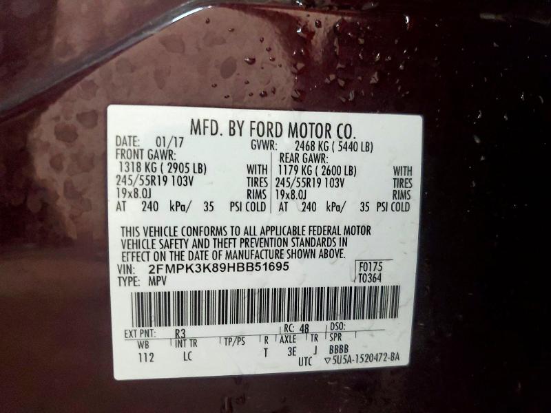 2017 Ford Edge მანქანა იყიდება აუქციონზე, vin: 2FMPK3K89HBB51695, აუქციონის ნომერი: 65121816