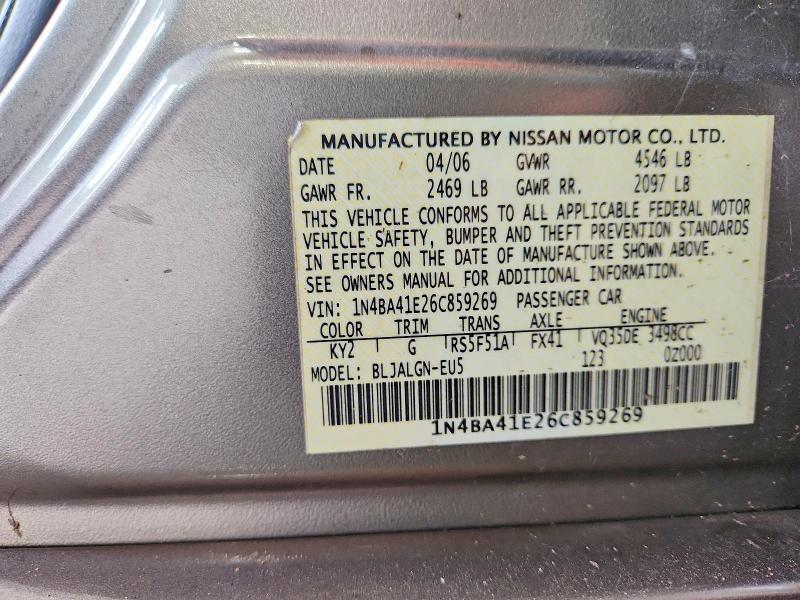 Продаж на аукціоні авто 2006 Nissan Maxima, vin: 1N4BA41E26C859269, номер лоту: 65480346
