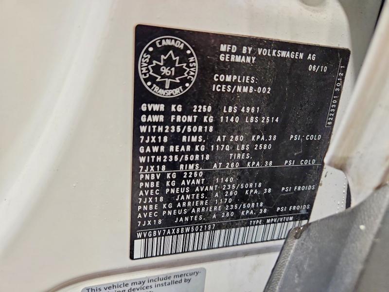 Aukcja sprzedaży 2011 Volkswagen Tiguan, vin: WVGBV7AX8BW502197, numer aukcji: 65146786