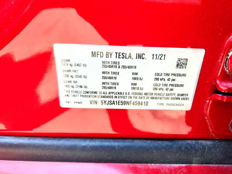 Aukcja sprzedaży 2022 Tesla Model S, vin: 5YJSA1E59NF459410, numer aukcji: 65536806