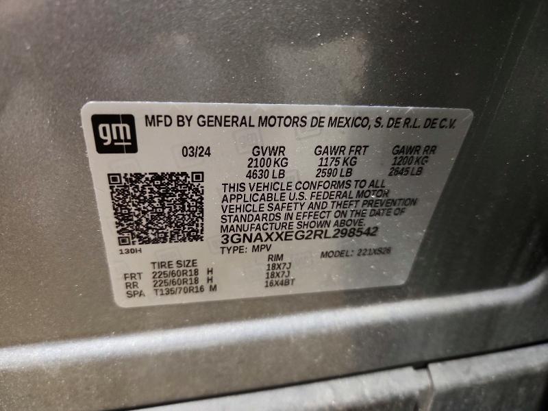 2024 Chevrolet Equinox მანქანა იყიდება აუქციონზე, vin: 3GNAXXEG2RL298542, აუქციონის ნომერი: 63899866