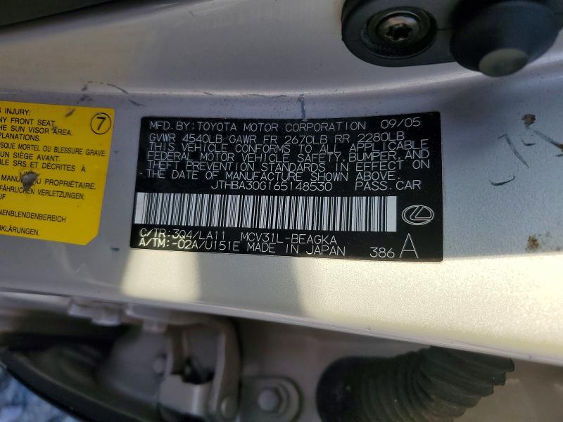 Продажа на аукционе авто 2006 Lexus Es, vin: JTHBA30G165148530, номер лота: 59630836