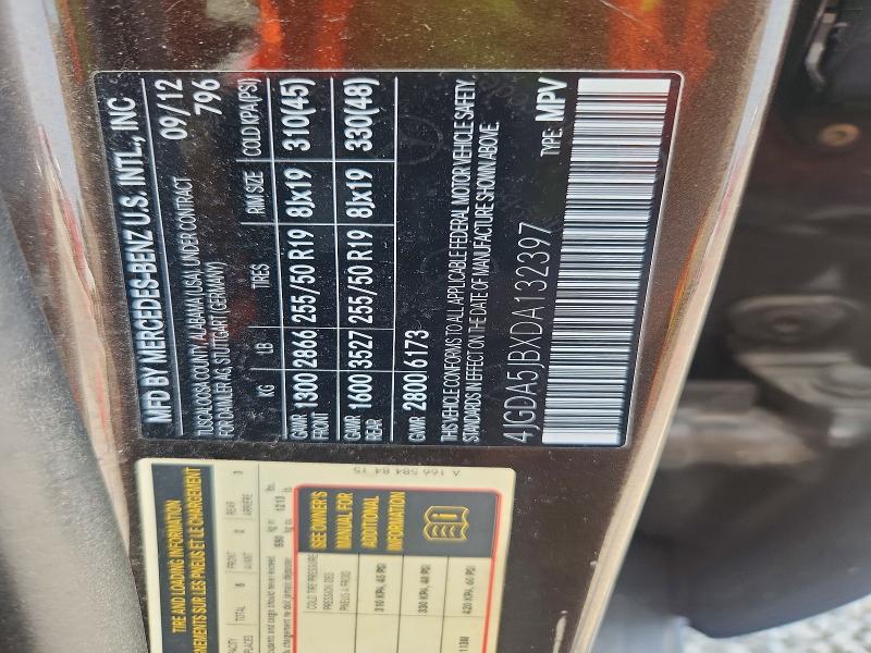 64970496 :رقم المزاد ، 4JGDA5JBXDA132397 vin ، 2013 Mercedes-benz Ml مزاد بيع