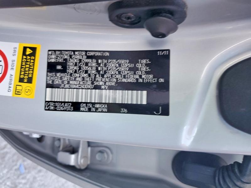 Aukcja sprzedaży 2012 Lexus Rx, vin: JTJBC1BA4C2430907, numer aukcji: 65658646