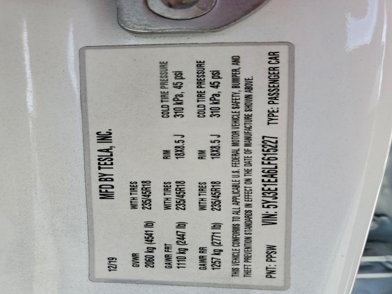 Продаж на аукціоні авто 2020 Tesla Model 3, vin: 5YJ3E1EA6LF615227, номер лоту: 66462096