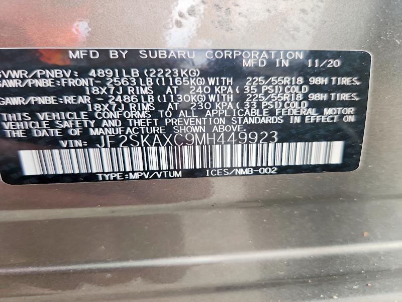 Aukcja sprzedaży 2021 Subaru Forester, vin: JF2SKAXC9MH449923, numer aukcji: 65582906