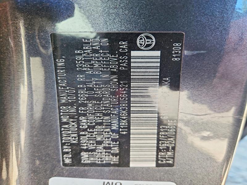 Продаж на аукціоні авто 2008 Toyota Camry, vin: 4T1BK46K38U564521, номер лоту: 64505216