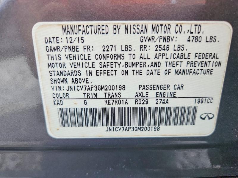 Продажа на аукционе авто 2016 Infiniti Q50, vin: JN1CV7AP3GM200198, номер лота: 65182626