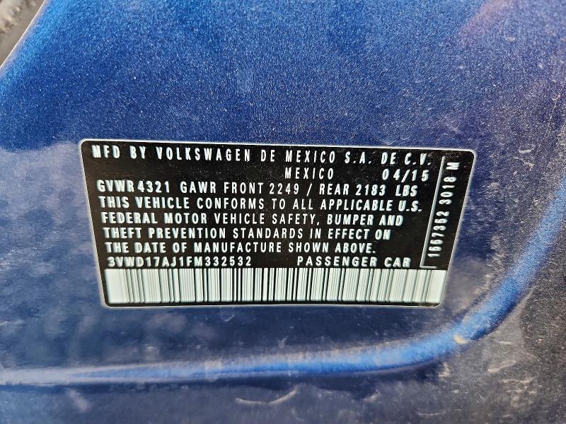 65708506 :رقم المزاد ، 3VWD17AJ1FM332532 vin ، 2015 Volkswagen Jetta مزاد بيع
