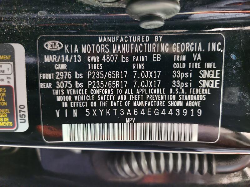 Продаж на аукціоні авто 2014 Kia Sorento, vin: 5XYKT3A64EG443919, номер лоту: 64200456