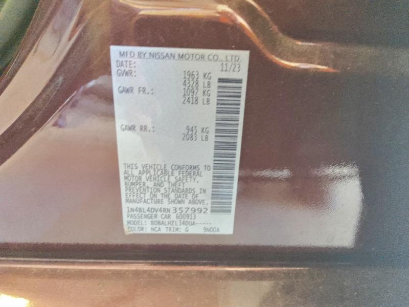 2024 Nissan Altima მანქანა იყიდება აუქციონზე, vin: 1N4BL4DV4RN357992, აუქციონის ნომერი: 64145546