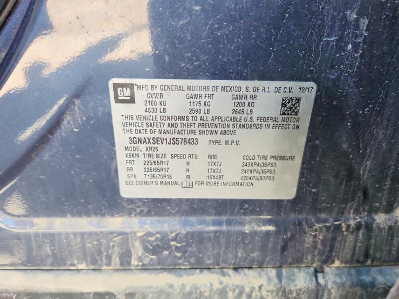 66021426 :رقم المزاد ، 3GNAXSEV1JS578433 vin ، 2018 Chevrolet Equinox مزاد بيع
