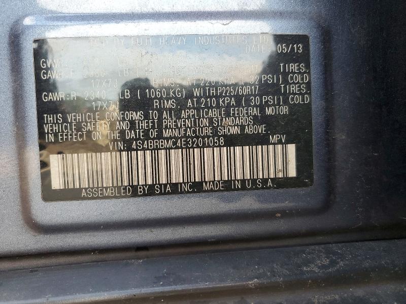 2014 Subaru Outback მანქანა იყიდება აუქციონზე, vin: 4S4BRBMC4E3201058, აუქციონის ნომერი: 66392566