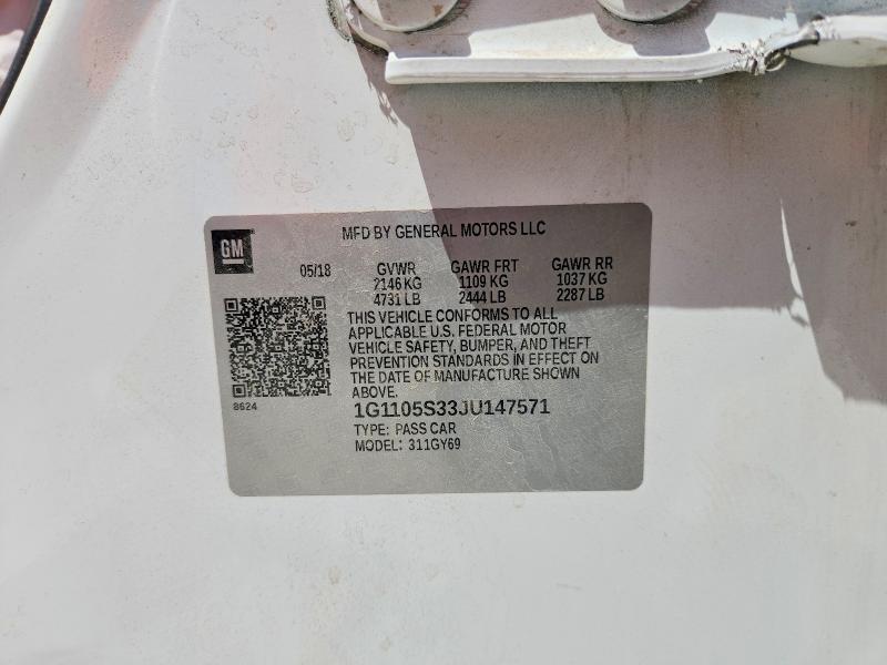 66212836 :رقم المزاد ، 1G1105S33JU147571 vin ، 2018 Chevrolet Impala مزاد بيع