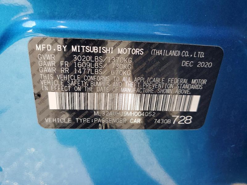 Aukcja sprzedaży 2021 Mitsubishi Mirage, vin: ML32AUHJ9MH004052, numer aukcji: 65957546