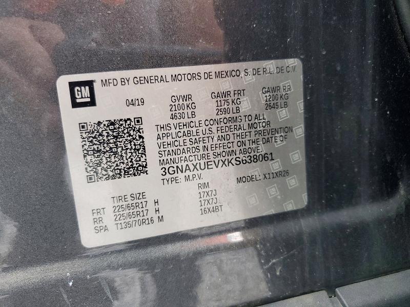 Aukcja sprzedaży 2019 Chevrolet Equinox, vin: 3GNAXUEVXKS638061, numer aukcji: 63822206