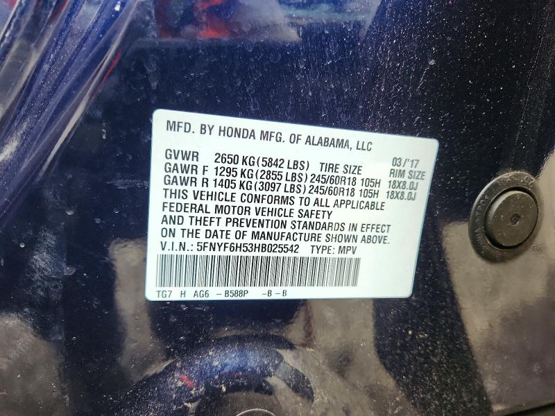 Aukcja sprzedaży 2017 Honda Pilot, vin: 5FNYF6H53HB025542, numer aukcji: 63650176