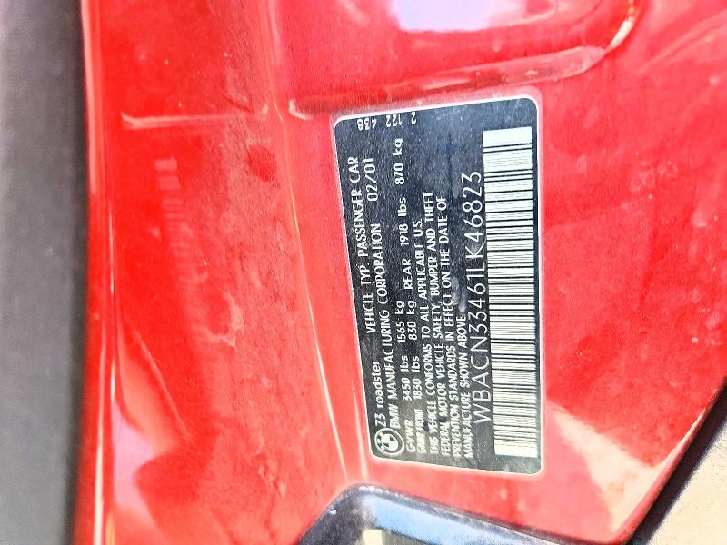 Aukcja sprzedaży 2001 Bmw Z3, vin: WBACN33461LK46823, numer aukcji: 65192136