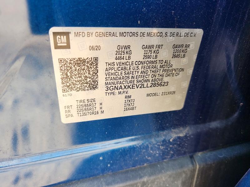Aukcja sprzedaży 2020 Chevrolet Equinox, vin: 3GNAXKEV2LL285623, numer aukcji: 64836956
