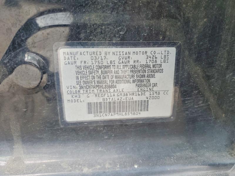 Продаж на аукціоні авто 2017 Nissan Versa, vin: 3N1CN7AP9HL859804, номер лоту: 62805736
