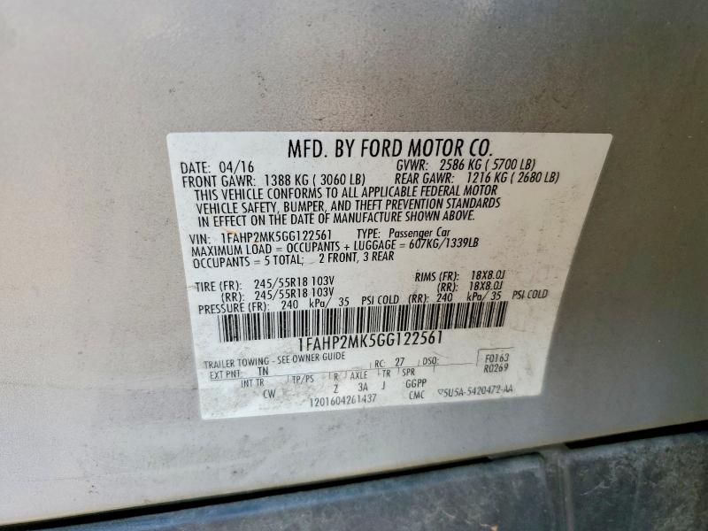 2016 Ford Taurus მანქანა იყიდება აუქციონზე, vin: 1FAHP2MK5GG122561, აუქციონის ნომერი: 66254466