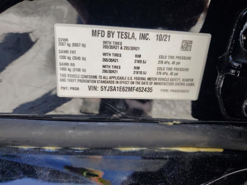 2021 Tesla Model S მანქანა იყიდება აუქციონზე, vin: 5YJSA1E62MF452435, აუქციონის ნომერი: 65568736