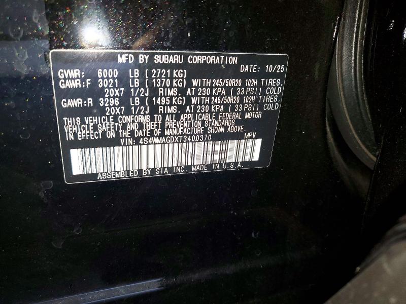 Продажа на аукционе авто 2026 Subaru Ascent, vin: 4S4WMAGDXT3400370, номер лота: 63705346