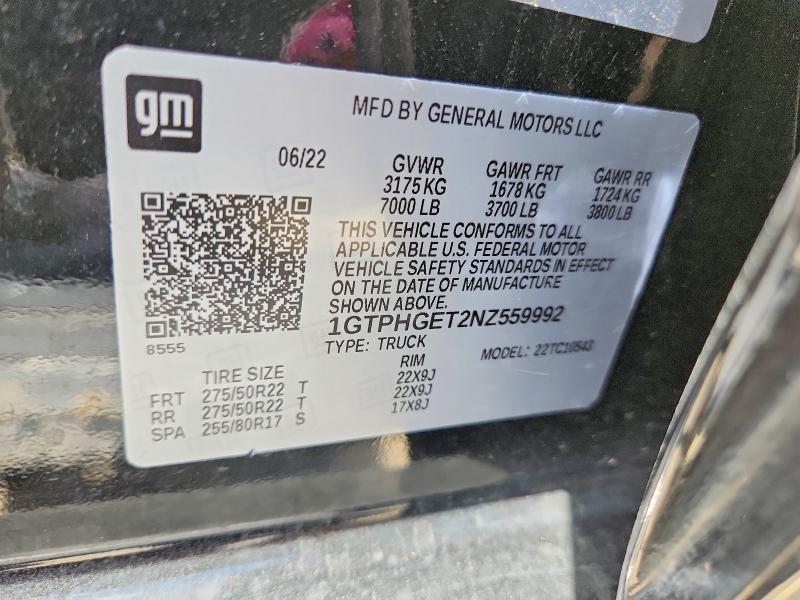 64904136 :رقم المزاد ، 1GTPHGET2NZ559992 vin ، 2022 Gmc Sierra مزاد بيع
