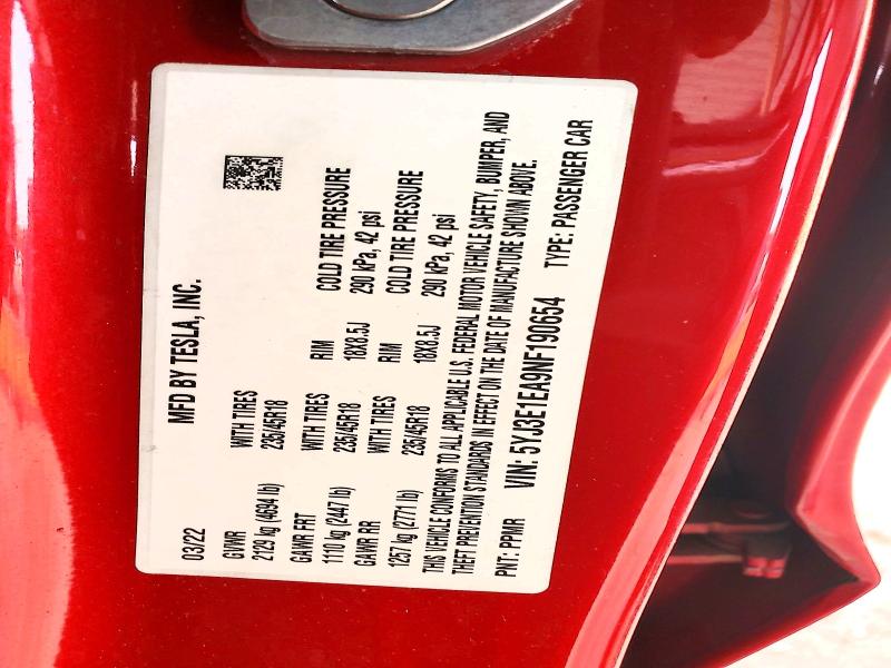 Aukcja sprzedaży 2022 Tesla Model 3, vin: 5YJ3E1EA9NF190654, numer aukcji: 66773176