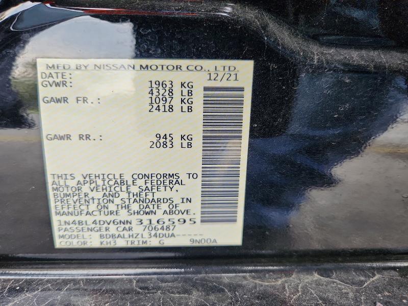 65833586 :رقم المزاد ، 1N4BL4DV6NN316595 vin ، 2022 Nissan Altima مزاد بيع