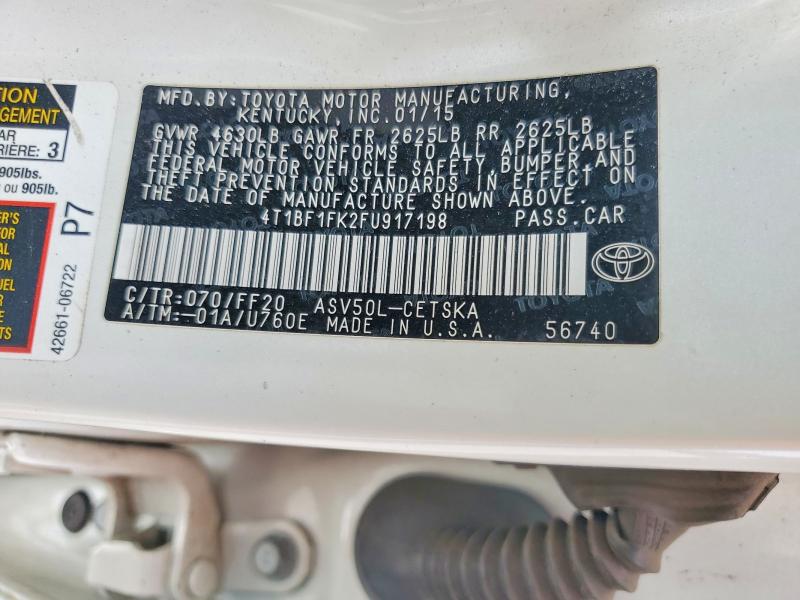 Продаж на аукціоні авто 2015 Toyota Camry, vin: 4T1BF1FK2FU917198, номер лоту: 66069406